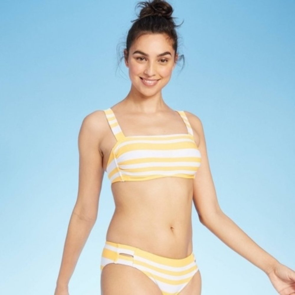 Kona Sol Yellow Striped Textured Bikini Set - Picture 2 of 15
